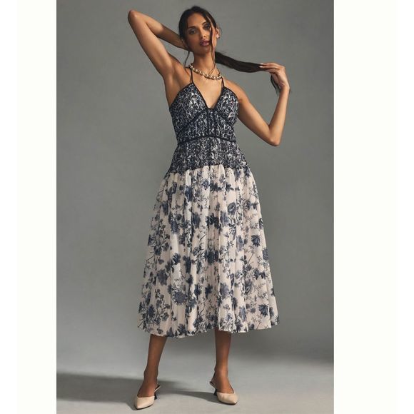 Anthropologie Dresses & Skirts - 👗Anthropologie Floral Ruched Bodice Maxi Dress XL NWT Black White V-Neck Halter